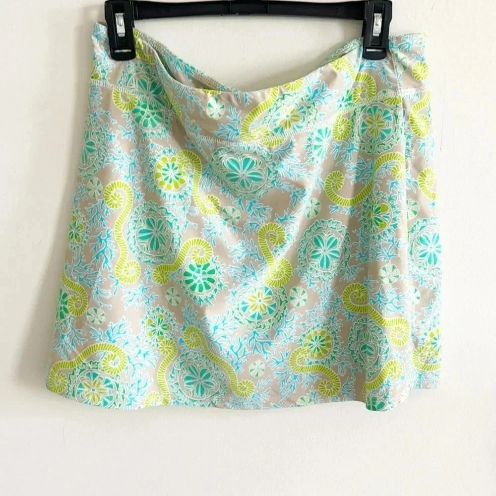 Spunk Wear green/blue coral print athletic swim skirt - Picture 2 of 6